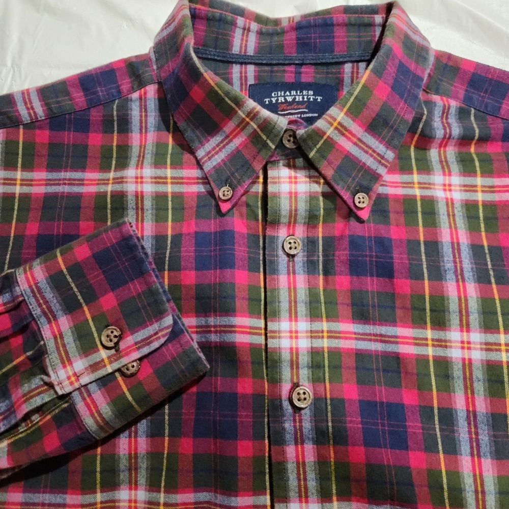 Charles Tyrwhitt Mens Long Sleeve Button-down Size Large Multicolor Plaid